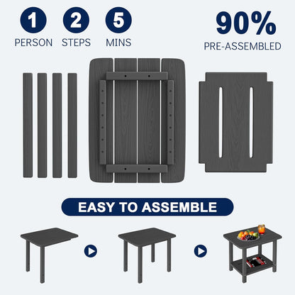 Adirondack Square Side Table - 18.4" Large Panel HDPE Outdoor End Table - Weatherproof, Rustproof & Low Maintenance for Patio, Lawn, Pool, Indoor Use (Grey)