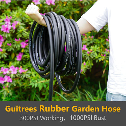 25FT 5/8 Heavy Duty Rubber Garden Hose - 200psi Working, 1000psi Burst - Hot/Cold Water - Five-Layered Braiding for Durability - Versatile for Gardening, Agriculture, Construction(Black)