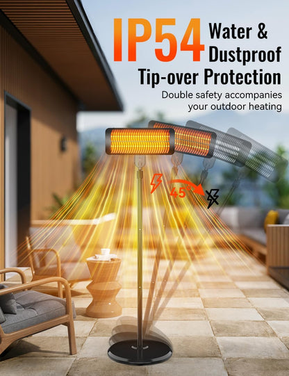 Outdoor Heater, 12H Timer&3 Heat Level, IP54 Waterproof Garage Heater, 1500W Infrared Heating Covers 300Sq.ft, Tip-Over Protection, Towel Bracket,Remote, 83Inch Patio Heaters for Outdoor Use