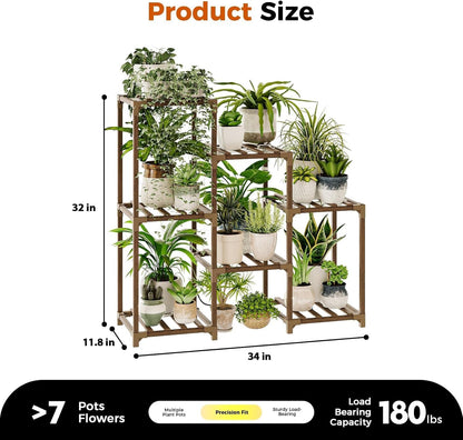 Bamworld Plant Stand with Grow Light Plant Shelf for Mutiple Pots 3 Tiers Ladder Plant Holder for Living Room Patio Boho Home Decor for Gardening Warm Light