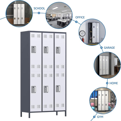 METAN Metal Locker for School Office Gym Bedroom,6 Doors Steel Storage Locker Cabinet for Employees,Industrial Storage Locker with 1 Shelves,Assembly Required,Gray+White…