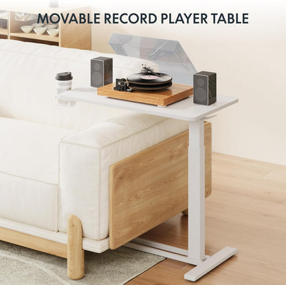 FLEXISPOT Adjustable C Table with Wheels, Mobile Snack Side End Table Sofa Couch Bedside Table Laptop Rolling Cart TV Tray Night Stand Small Space Side Table,(31.5" W x 17.7" D,White)