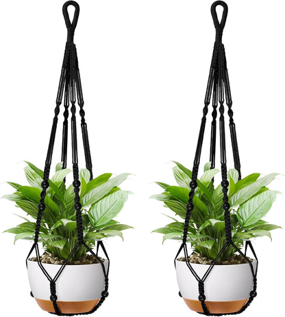 35 Inch Macrame Plant Hanger - Fits 4-13 Inch Pots, Supports Up to 22lbs, Sturdy Hanging Planter Holder for Indoor Outdoor, Boho Home Decor, 2 Pack, Black (POTS NOT Included)