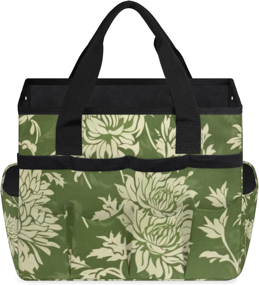 Spring Leaves Gardening Tool Bag,Heavy Duty Garden Tote Bag,Portable Oxford Gardening Storage Basket Organizer Handbag with Pockets Handle,Hand Tools Gifts for Outdoor Garden Lawn Yard