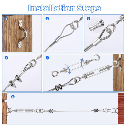 3/16" Wire Rope, 304 Stainless Steel Turnbuckle Wire Tensioner Kit, 100 Ft PVC Coated Steel Cable w/ 7×7 Strand Core for Decking Stair Railing, Shade Sail, String Light Hanging, Clothes Line