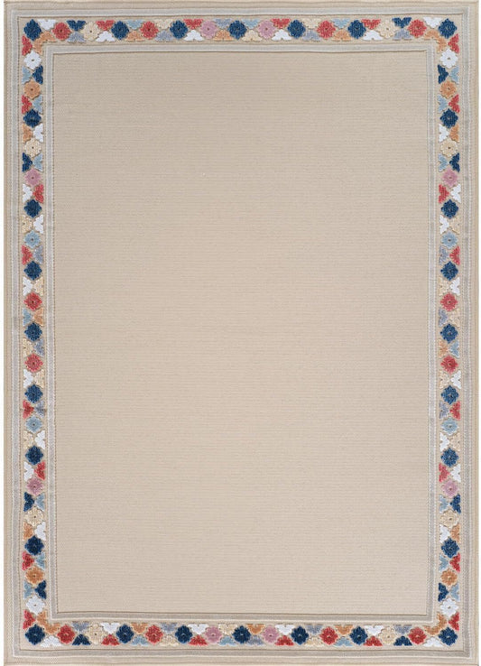 Beverly Rug Outdoor Rug 6x9 Modern Bordered Area Rugs for Indoor and Outdoor Patio Easy to Clean Non Shedding Living Room Porch Garden Washable Outside Carpet (6 x 9 Beige)