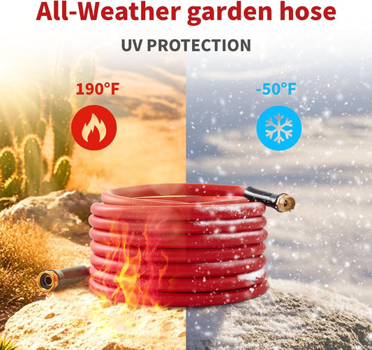 Garden Hose 5 ft x 5/8” Hot Water Hose,-50°F to 190°F,Burst 600Psi Flexible & Lightweight Upgraded Rubber Hoses,3/4” Solid Fittings for All-weather Outdoor Lawn & Garden