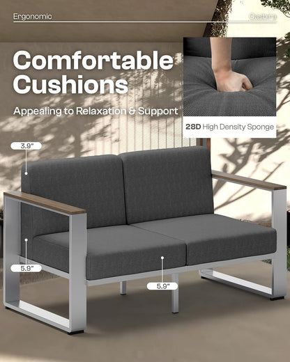 Aluminum Outdoor Patio Furniture, 1 Piece 3-Seat Sofa, All-Weather Metal Modern Outside Sofa for Deck, Porch (LightGray)