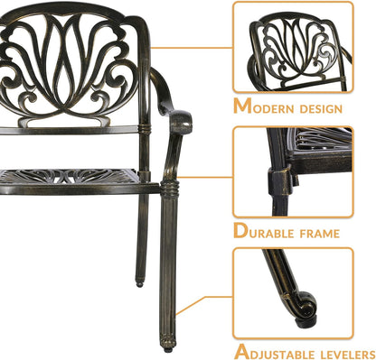 3-Piece Outdoor Patio Dining Set, All-Weather Cast Aluminum Patio Furniture Set for Backyard Garden Deck with 2 Chairs and 35.4” Round Table, 2" Umbrella Hole