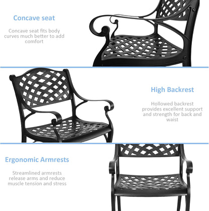 Cast Aluminum Outdoor Dining Set 5 Piece, Patio Dining Table and Chairs Set of 4, Garden Metal Conversation Table Set for Balcony Porch
