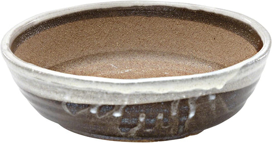 Wazakura Shigaraki Series Handmade White Stripe Glazed Ceramic Bonsai Pot with Drainage Hole, 8.2 (210 mm) Made in Japan, Garden Training Container, Flower Planter, Succulent Bowl - Big Size