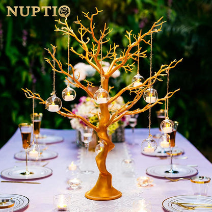 108 Pcs Mini Hanging Tealight Holder with LED Candles, 2.36in Hanging Glass Globes Candle Holder, Hanging Glass Terrarium Glass containers for Wedding Party Tree Decoration (Contains LED Candles)