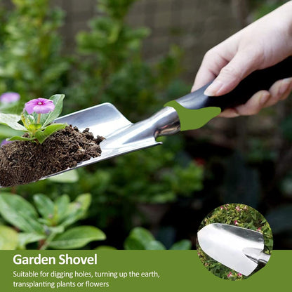 Garden Tool Set, 3 Piece Gardening Tools Includes Garden Trowel, Transplant Trowel and Hand Rake with Non-Slip Ergonomic Handle, Heavy Duty Gardening Kit for Gardening Planting, Gardening Gifts