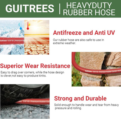 50FT 5/8 Heavy Duty Rubber Garden Hose - 200psi Working, 1000psi Burst - Hot/Cold Water - Five-Layered Braiding for Durability - Versatile for Gardening, Agriculture, Construction(Red)