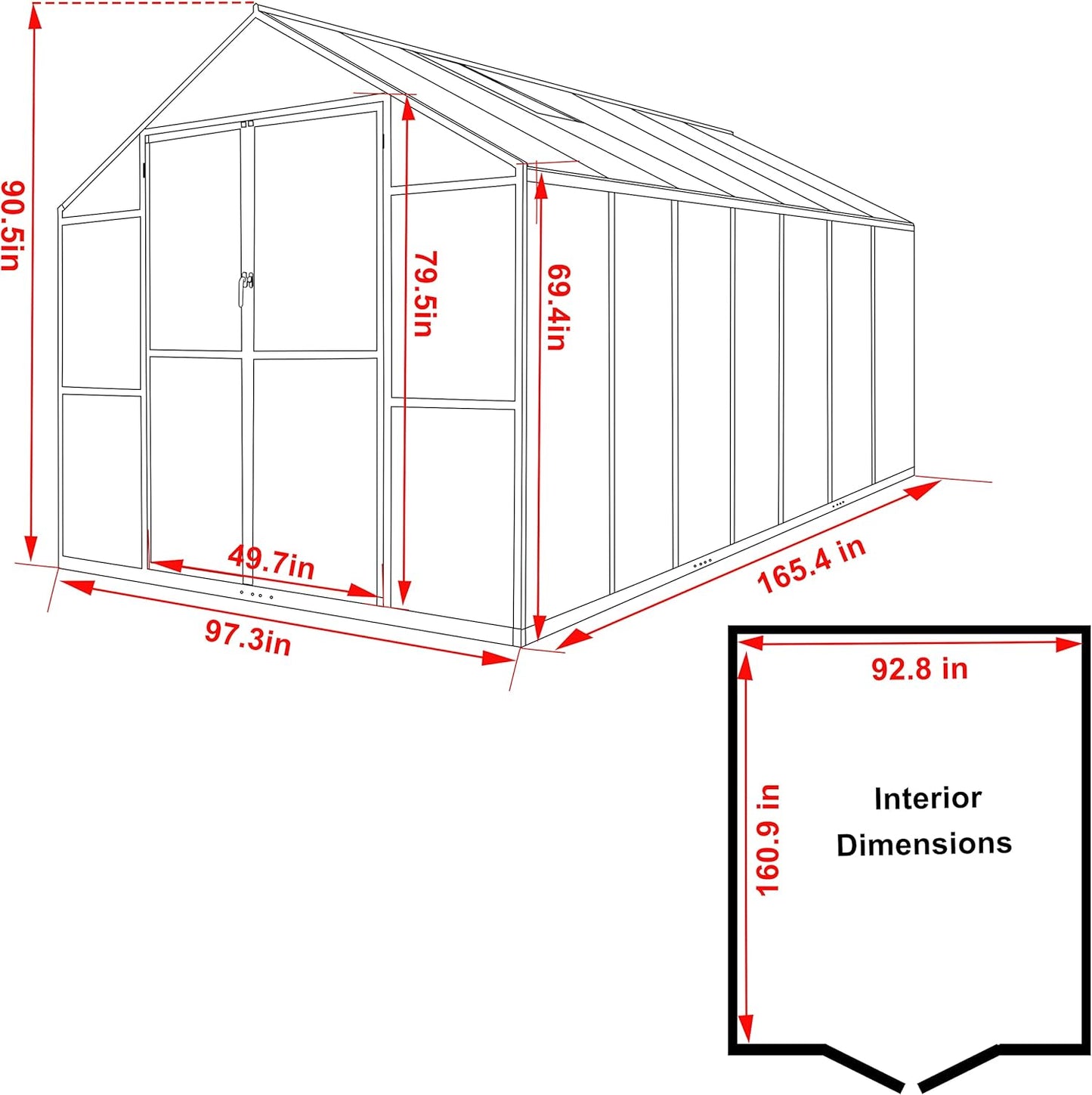 8x14 FT Green House for Outdoor, Polycarbonate Aluminum Walk-in Greenhouse Kit with Lockable Door and Adjustable Roof Vents, Backyard Garden in Winter, Gray