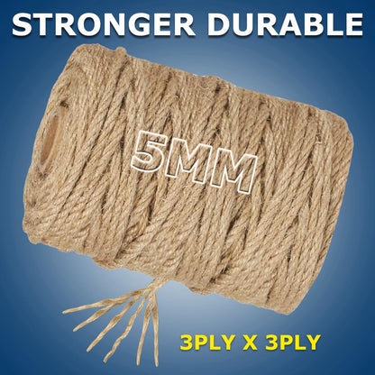 Vanhench Jute Rope 5MM (1/5 inch) 100 ft 6Ply Twisted Heavy Duty and Thick Twine Rope Bulk for Crafts Projects Cat Scratcher Post Tree Gift Wrapping Arts & Crafts Home Decoration Packing Christmas