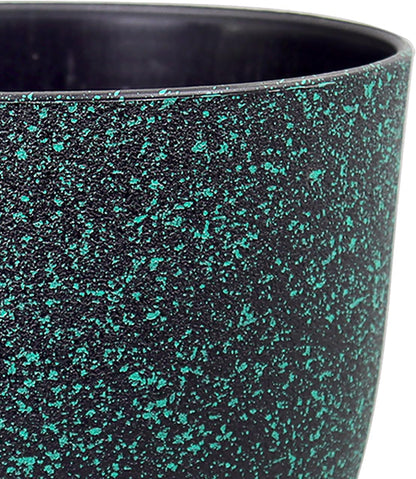 Plant Pots 10/9/8 inch, Set of 3 Modern Decorative Plastic Planters with Drainage Holes and Saucers for Garden House Plants, Flower Pots for Indoor Outdoor Plants, Black with Green Speckles