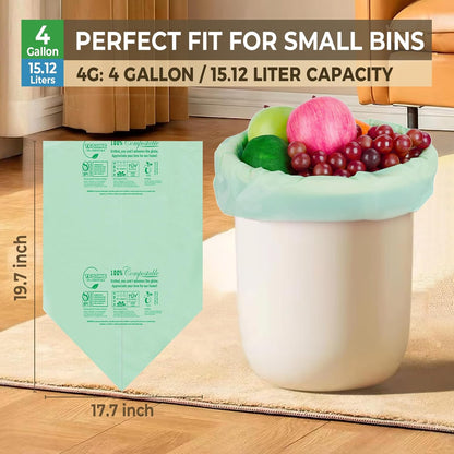 Compostable Trash Bags, 3-4 Gallon, 15 L, 80 Count, Extra Thick 0.8 Mil, Small Kitchen Food Scrap Waste Bags, ASTM D6400, US BPI, CMA and Europe OK Compost HOME Certified