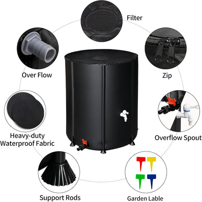 132 Gallon Collapsible Rain Barrel, Portable Rainwater Collection System, Water Storage Tank, Rain Catcher Barrel with Two Spigots and Overflow Kit, Rain Water Barrel Collector for Garden, Black