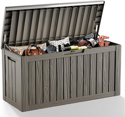 81 Gallon Outdoor Storage Box Waterproof, UV Resistant Resin Deck Box with Hydraulic Rod, Lockable Design and Enhanced Durability for Patio, Garden, and Poolside Use