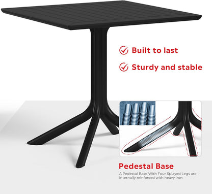 5-Piece Outdoor Dining Set, HDPE Patio Square Bistro Table and Stackable Chairs Sets for 4, Outdoor Furniture All Weather for Backyard Poolside, Black