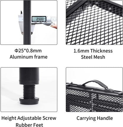 Small Folding Table 2FT Grill Table Foldable Camping Table Picnic Portable Mesh 2 Height Adjustable Outdoor Beach BBQ Black 23.6×15.7 inch