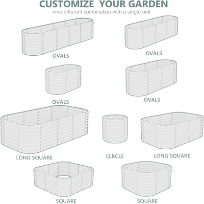 Galvanized Steel Raised Garden Bed 8x2ft Oval - 17" Tall 9-in-1 Modular Planter Box for Vegetables/Flowers, Rust-Proof Metal Outdoor Planters Rubber Edging (Grey)