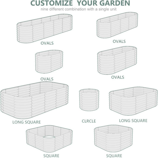 Galvanized Steel Raised Garden Bed 8x2ft Oval - 17" Tall 9-in-1 Modular Planter Box for Vegetables/Flowers, Rust-Proof Metal Outdoor Planters Rubber Edging (Grey)