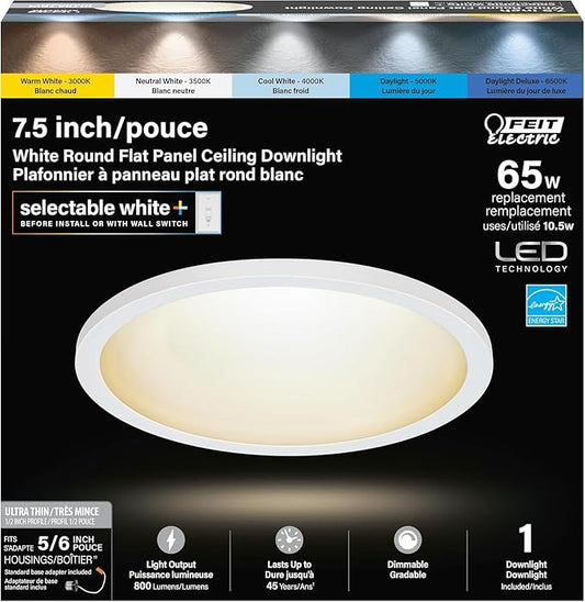 Feit Electric LED Ceiling Downlight, Dimmable Flat Panel Ceiling Light with Color Selection (5CCT), TP24 Adapter Included