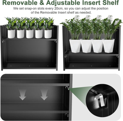 Tall Metal Planter Box for Outdoor Plants 30" L x 12" W x 24" H, Heavy Duty Steel Large Planter Box with Removable Insert Shelf, Modern Décor for Tall Plants, Trees, Flowers (Black)