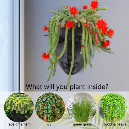 GDYOOSHOW 6.7" Tall Hanging Planter Wall Flower Pot for Garden Balcony Indoor or Outdoor (Black Resin)