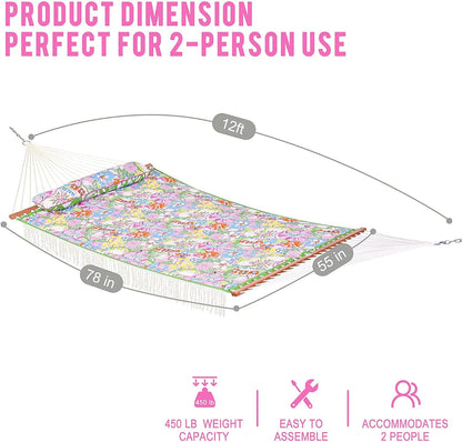 Lazy Daze Hammocks 12 FT Double Layered Quilted Fabric Hammock Swing with Pillow and Carrying Bag, Elegant Tassels and Spread Bar Heavy Duty Stylish for Two Person, Floral