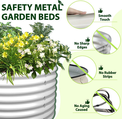 A ANLEOLIFE 6X3X2 ft Galvanized Raised Garden Beds Outdoor-6 Pack, Oval Large Metal Deep Root Planter Box for Planting Vegetables Flowers Herb, Anti-Rust & Easy-Setup, Antique White
