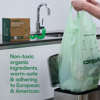 Home Compostable Trash Bags, 3 Gallon Small Kitchen Rubbish Bags (17” x 17.7”), Extra Strong & Quickly Breaks Down, 50 Count