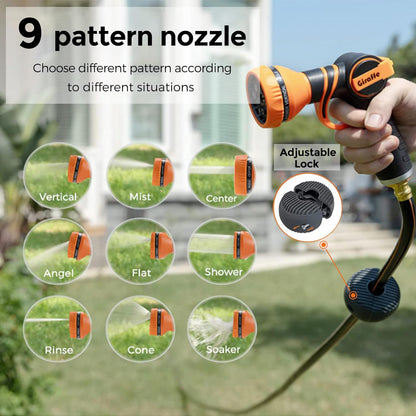 Giraffe Tools Metal Retractable Hose Reel 130 FT Wall Mounted Heavy Duty Hose Reel with 9 Pattern Nozzle 180 Deg Swivel, Metal Bracket Any Length Lock (1/2 130FT PRO, Dark Grey)