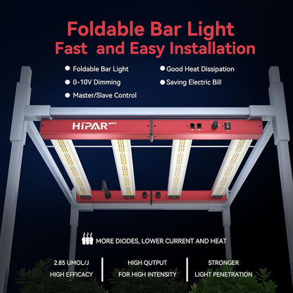 HIPAR HG-2500 LED Grow Light 250 watt Grow Light Foldable 4 Bars More Even PPFD & 0-10V Control & 100 Sets Daisy Chain in2x4 GrowTent