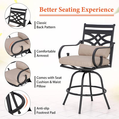 Sophia & William Patio Bar Set 5 Piece Outdoor High Dining Table and Chairs Set, 4 Swivel Bar Stools and 1 Rectangular Bar Height Table, All-Weather Metal Furniture Set with Beige Cushion