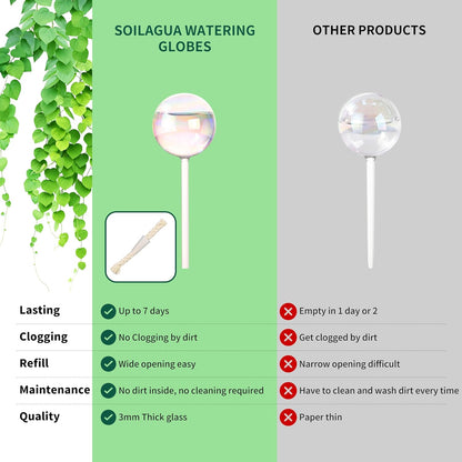 6.4 oz Medium Plant Self Watering Globes, Light Iridescent Glass Water Bulbs for Indoor Plants, Vacation Watering System, Self-Watering Stakes, Automatic Plant Waterer, 4 Pack