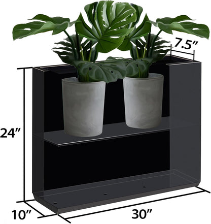 Metallic Heavy Outdoor Planter Box, Span Planter, Long and Tall Divider, 30Lx10Wx24H, Black with Gold Rim, 30.8 Pounds