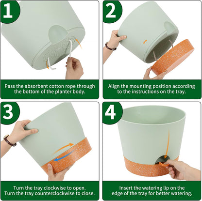 GARDIFE 12 inch Plant Pots, planters, Self Watering Pots, 2 Pack Large Plastic Flower pots with Deep Reservior and High Drainage Holes for Indoor Outdoor Plants and Flowers, Green