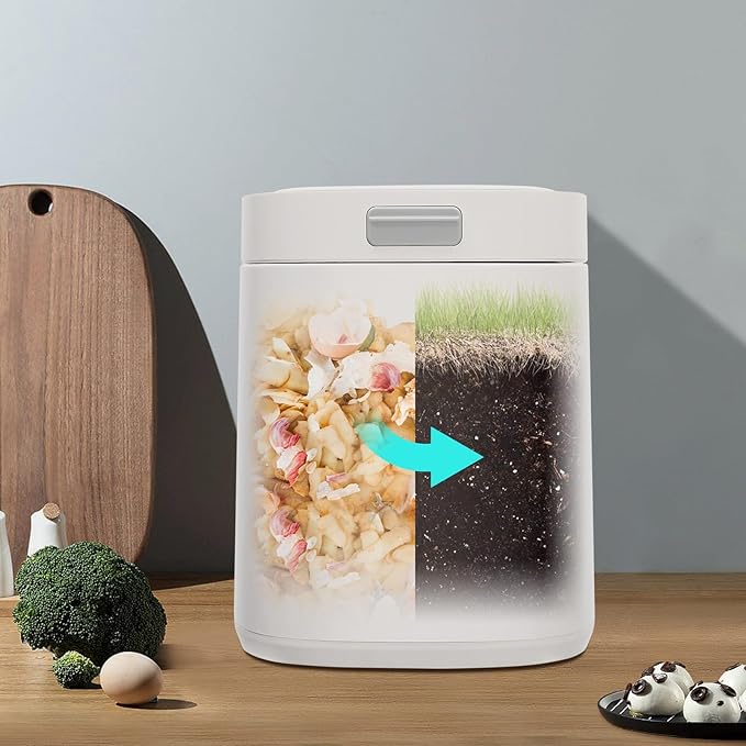 Kitchen Electric Composter 2.5L Larger Capacity Electric Kitchen Composter IndoorSmart Odorless Compost Bin Turns Kitchen Waste to Fertilizer Garden Food Compost Machine (White)