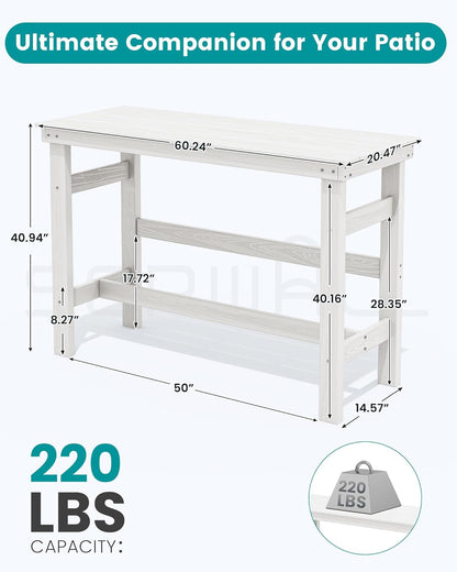 SERWALL 41" Outdoor Bar Table, HDPE Patio Bar Counter Height Table, All Weather Adirondack Outdoor Bar Height Table, Rectangle Patio Bar Table for Outside, Garden, Backyard, Balcony, Poolside, White