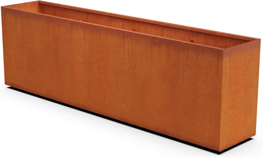 Large Rectangular Planters for Outdoor Plants – 96x18x30 Corten Steel Planter | Extra Large Outdoor Planters for Patio Divider or Tall Raised Garden Bed | Heavy Duty Metal Planter Box