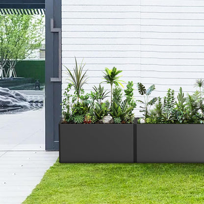 Outdoor Metal Planter Box - Rectangular Trough, All-Weather Durable with 4 Drainage Holes, 25x11x13 Inches for Porch & Patio, Black