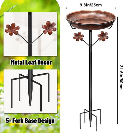 Metal Bird Bath for Outside, Freestanding Birdbaths Bowl Outdoor with Iron Stake, Vintage Spa Birdfeeder Feeder Bowl for Garden Patio Yard Lawn Decor, Easy to Clean