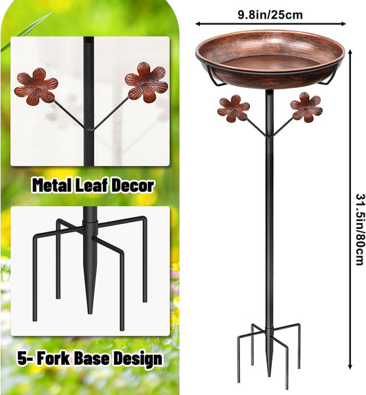 Metal Bird Bath for Outside, Freestanding Birdbaths Bowl Outdoor with Iron Stake, Vintage Spa Birdfeeder Feeder Bowl for Garden Patio Yard Lawn Decor, Easy to Clean