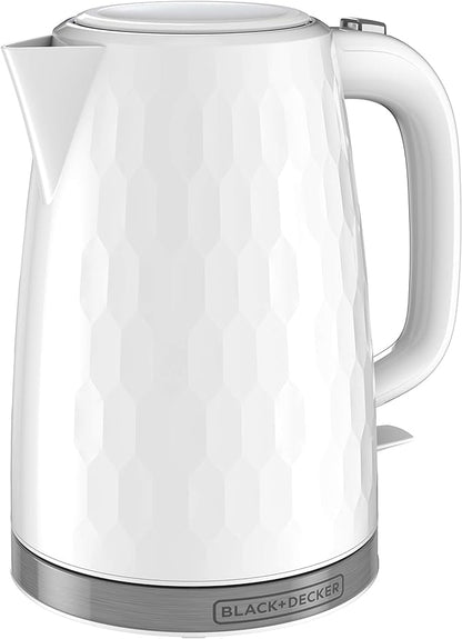 BLACK+DECKER 1.7L Cordless Electric Kettle, KE1560W, Premium Texture, Water Window, Rapid Boil, Auto Shutoff, White