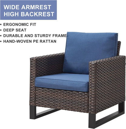 HUMMUH Patio Chairs Set of 2 PE Wicker Outdoor Dining Chairs High Back Deep Seating Porch Chairs with 4inch Seat Cushions