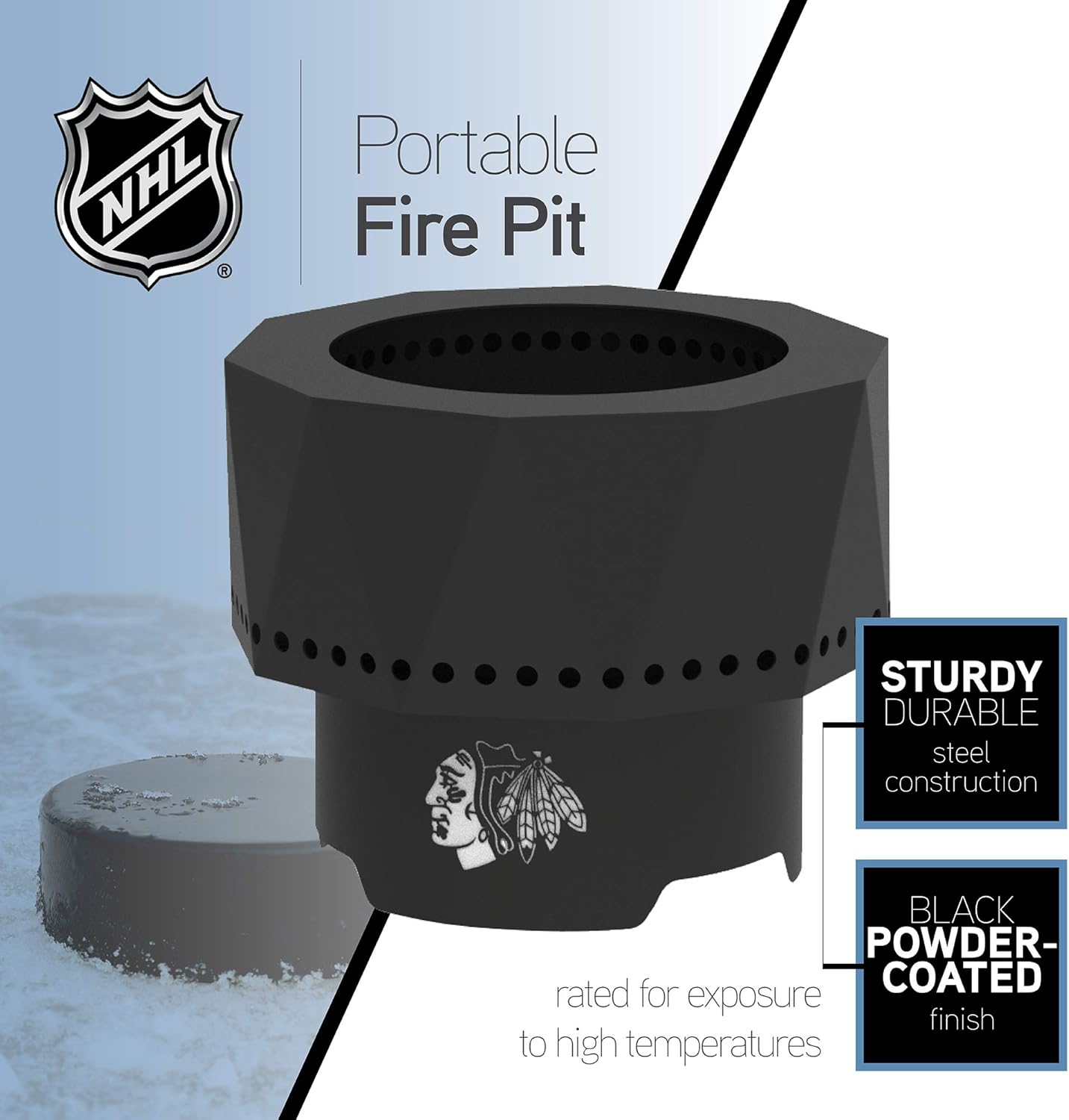 Blue Sky Outdoor Living NHL Toronto Maple Leafs Ridge Portable Steel Smokeless Fire Pit with Carrying Bag & Spark Screen Kit, Firewood & Wood Pellet