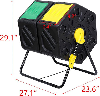 HomGarden Large Dual Chamber Compost Tumbler Heavy-Duty Outdoor Bin Composter with 2 Sliding Doors Easy-Turn, All-Season 37 Gallon High Volume Composter Black